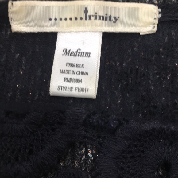 EUC Trinity Navy Silk Loose Blousy Fitting Top - Picture 3 of 6
